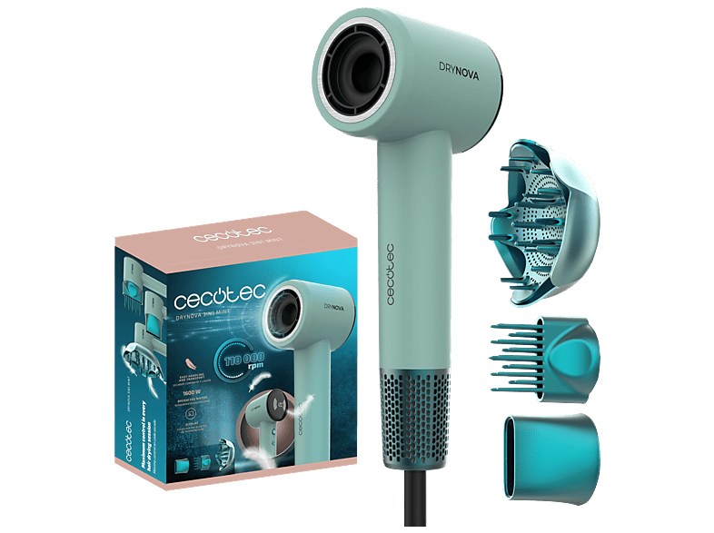 Cecotec DryNova 3in1 1600 W 4 Niveles de Temperatura Regulación continua Difusor incluido 110000 RPM Mint