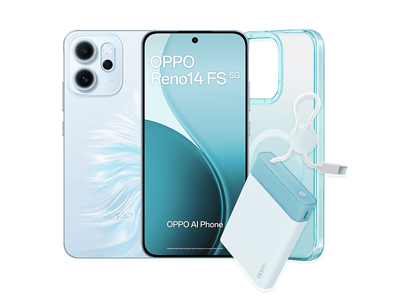 OPPO Reno14FS Opal Blue 512GB 12GB RAM 6.57 2.5D AMOLED Snapdragon® 6 Gen 1 (4nm) 6000mAh Incluye Powerbank
