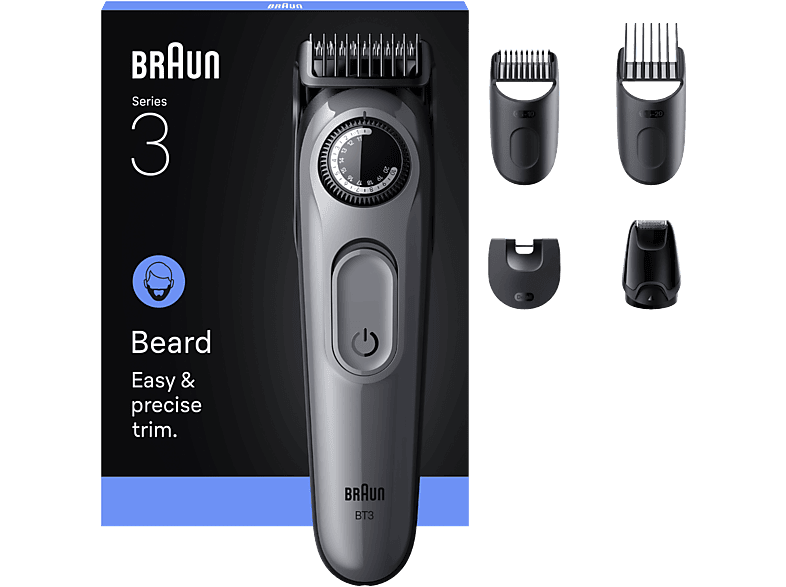 Braun Series 3 BT3560 4 cabezales para barba 40 ajustes de longitud Lámina ultra afilada Gris