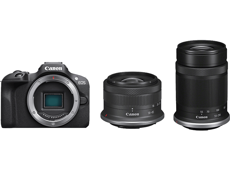 Canon EOS R100/RF-S 18-45MMIS STM + RF-S 55-210MMF5-7.1 CMOS AF de Doble píxel 24.1 megapixel Video 4K Wi-Fi Negro