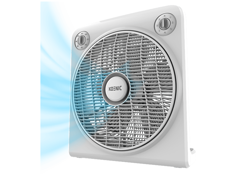 Koenic KTF 305026 ES Box Fan 50 W 12'' 5 aspas Rejilla giratoria Temporizador 120 min 3 velocidades Blanco