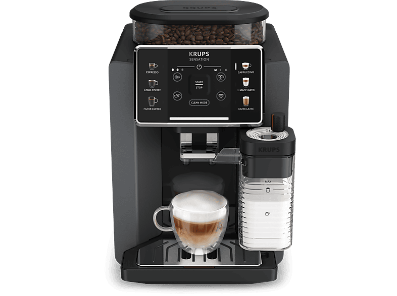 Krups Sensation Milk EA912B 15 bar 1450 W 1.7 L 6 modos 2 tazas Depósito de leche 0.3 L Táctil Gris