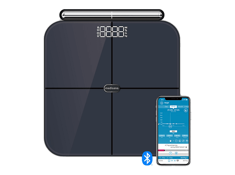 Medisana BS 850 connect 180 kg Pantalla LED 7.5×2.9 cm 8 electrodos para manos y pies Negro
