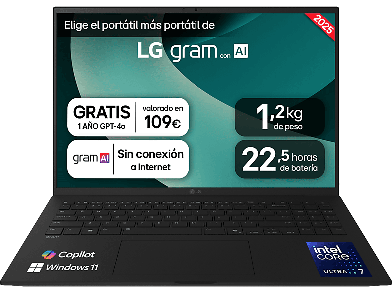 LG 16Z90T-G.AD8BB 16 WQXGA Intel® Evo™ Core™ Ultra 7-255H 32 GB RAM 2 TB SSD Arc™ GPU W11H Negro