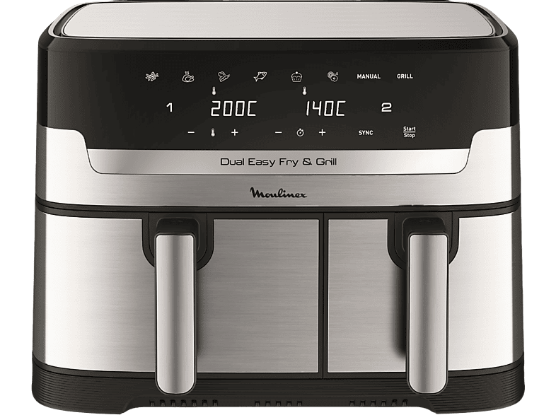 Moulinex Dual Fry & Grill EZ905D Cocinado Dual 2 Cubetas 2700W 8.3 L 200 °C Tecnol. Extra-Crisp Grill 8 Modos Táctil Inox
