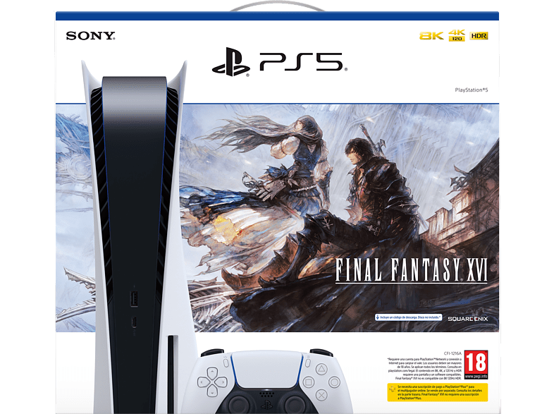 Sony PS5 Stand 825 GB 4K UHD Blu ray Blanco + Juego Final Fantasy XVI (código descarga) + Contenido digital descargable*