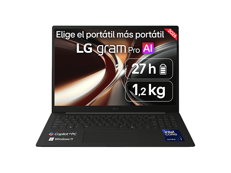 LG Gram Pro 16Z90U-K.AUB8BN Copilot+ PC 16 WQXGA+ Intel® Core™ Ultra X7 358H 50 TOPS 32GB RAM 1 TB SSD Windows 11 Home Sin cargador