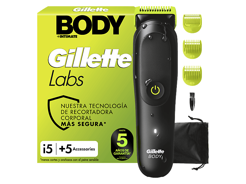 Gillette Labs i5 Body + Intimate Recortadora corporal para hombres Tecnología SkinFirst Wet&Dry 3 peines