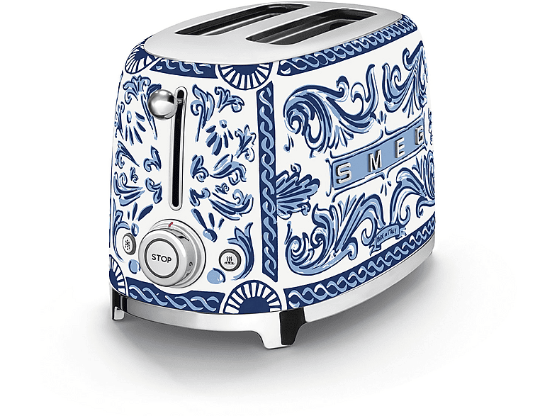 Smeg Blu Mediterraneo por D&G 950 W 2 Ranuras Rebanadas cortas 6 Niveles tostado 50's Style