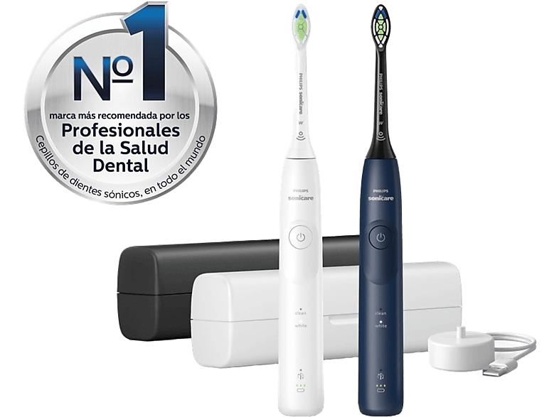 Philips Sonicare 5500 HX7119/01 2 Unidades Tecnología sónica Sensor de presión Temporizadores intuitivos Blanco y azul marino
