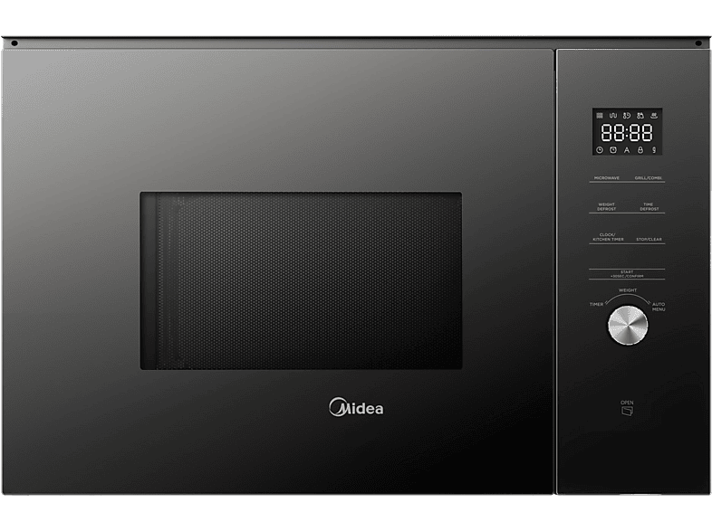 Midea MBMTG925E-BK 900 W 1200W Potencia Grill 7 Funciones 25l Cristal Negro