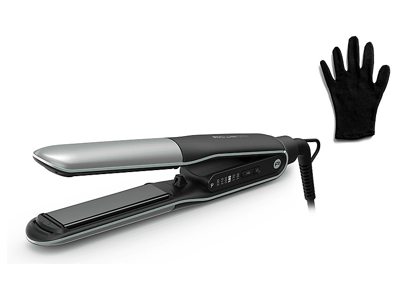 Rowenta Thermostyle Plancha y rizador 2 en 1 Titanio 150 a 230 °C Iónica Rápido calentamiento Diseño redondeado  Negro