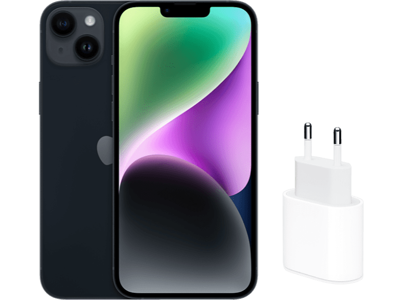APPLE iPhone 14 Plus Medianoche 128GB 5G 6.7  iOS + Adaptador de corriente USB-C de 20 W