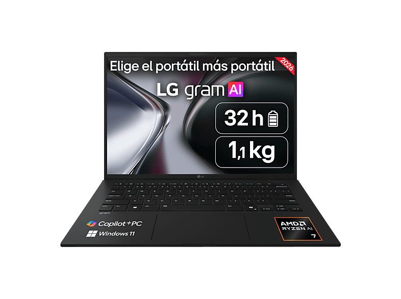 LG Gram 14Z95U-G.AU85BN Copilot+ PC 14 WUXGA AMD Ryzen™ AI 7 450 50 TOPS 32GB RAM 512 GB SSD Windows 11 Home Sin cargador