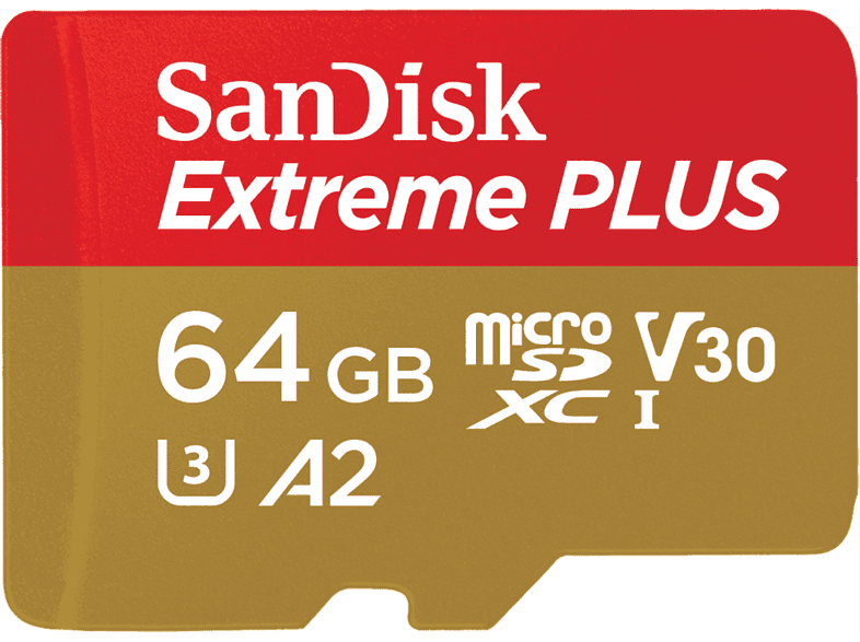 SanDisk Extreme® PLUS 64 GB Lectura hasta 200 MB/s UHS-I U3 C10 A2 V30 Multicolor