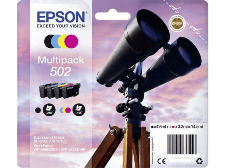 Epson 502 3.3ml 4.6ml 210 páginas 165páginas Negro Cian Magenta,