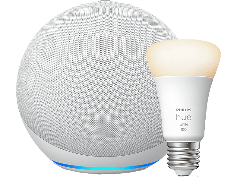Pack de Echo (4ª Gen) Altavoz inteligente con Alexa Color Blanco + Bombilla Philips Hue LED E27 Luz Blanca
