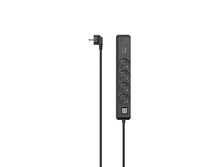 Hama 00223189 4 Tomas y 3 puertos USB USB-C/A 65 W Interruptor 1,4 metros de longitud Negro