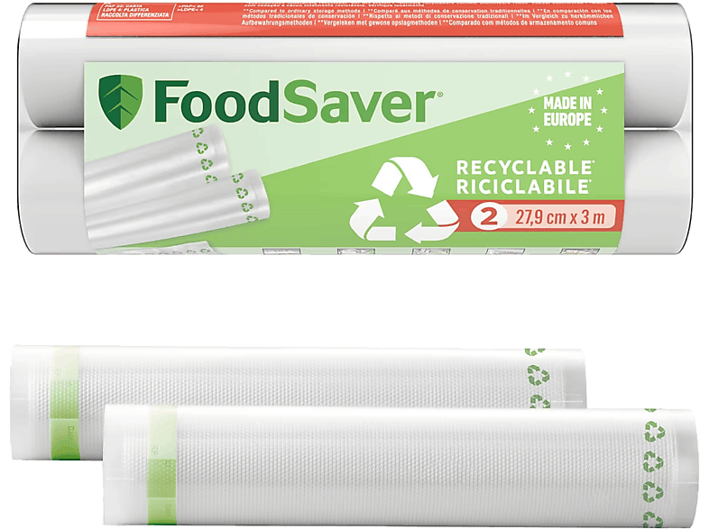 Foodsaver FSRE2802X  Plástico reciclable 2 rollos Transparente