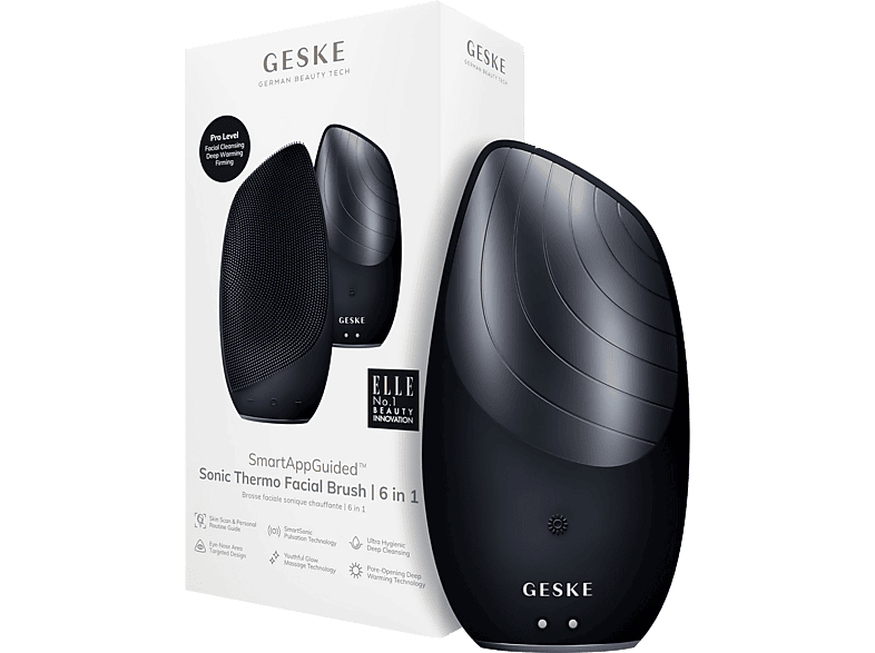 Geske Sonic Thermo Facial Brush 6 en 1 Limpieza de poros Masaje facial IPX7 Negro