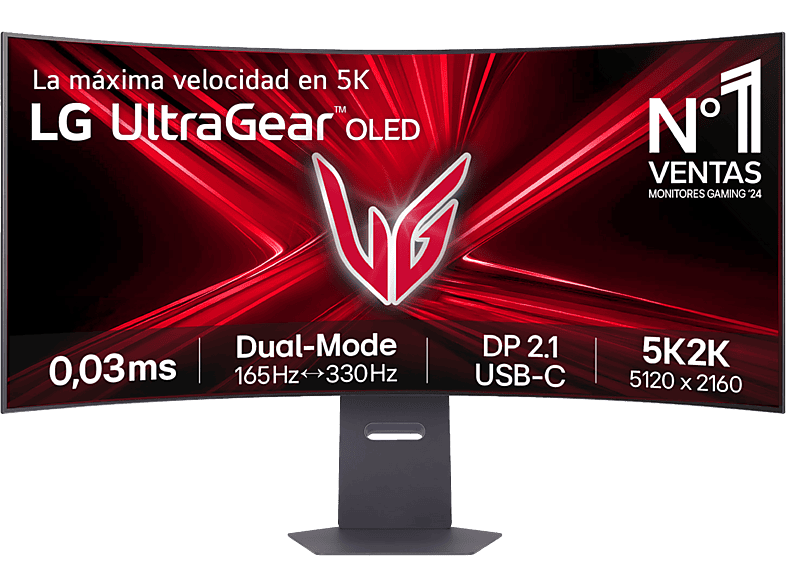 LG UltraGear™ 45GX950A-B 45 5K2K Dual Mode (165/330Hz) 0.03 ms OLED VA curvo 800R 2x HDMI HDR10 Morado grisáceo
