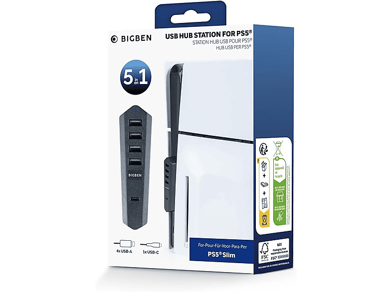 Nacon PS5SUSBHUB Para PS5 1x USB-C 4x USB-A 1x USB-A Gris