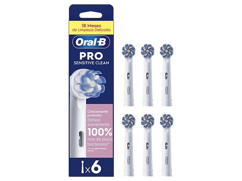 Oral-B Pro Sensitive Clean Cabezales de recambio Dientes y encías sensibles Pack de 6 unidades Blanco