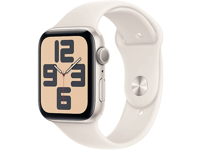 Apple Watch SE (2024) GPS 44 mm Caja de aluminio Blanco estrella Vidrio delantero Ion-X Correa deportiva Blanco estrella Talla M/L