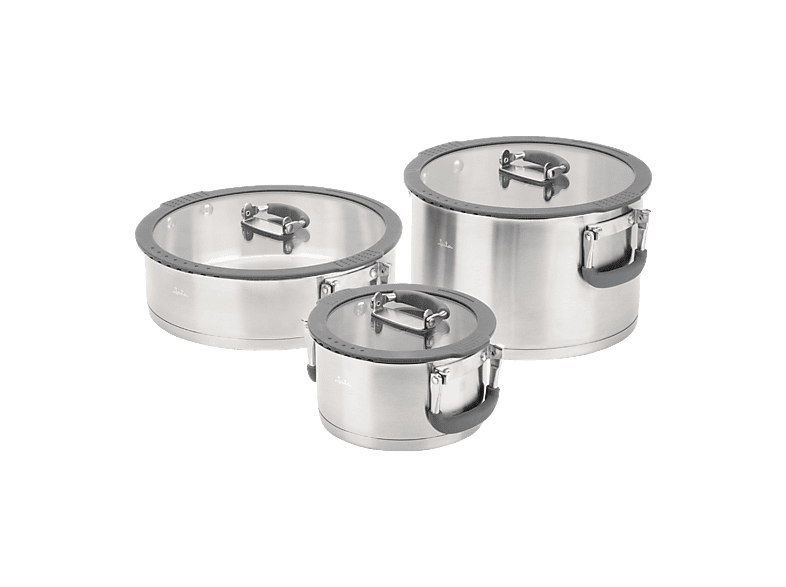 Jata Hogar HBAT2552 6.8L Acero inoxidable Apilables Tapas Vidrio Templado 3 Ollas Compatibles con todas las cocinas Plata