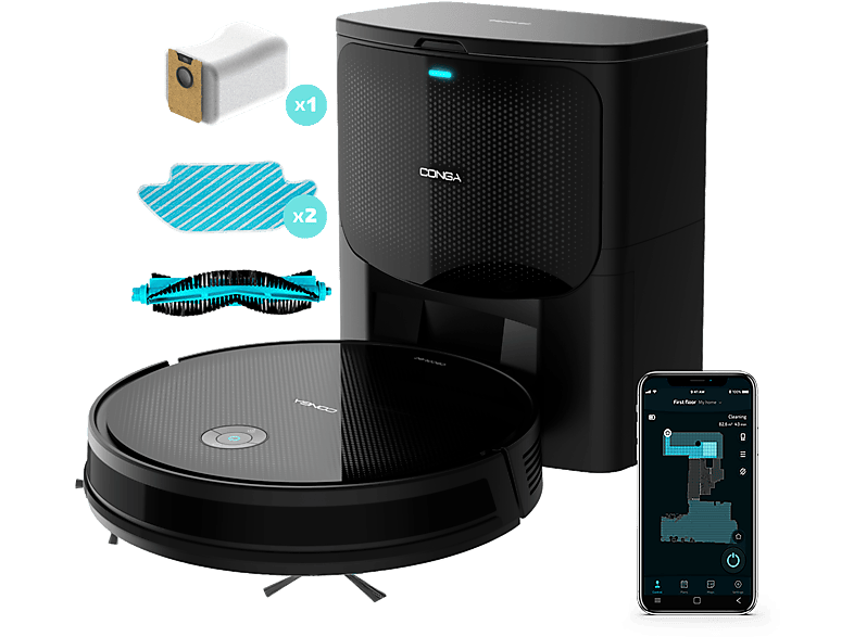 Cecotec Conga 2499 Ultra Home Titanium 4en1 Incluye base autovaciado 2100 Pa 160 min 3 L Asistente virtual Wi-Fi Black