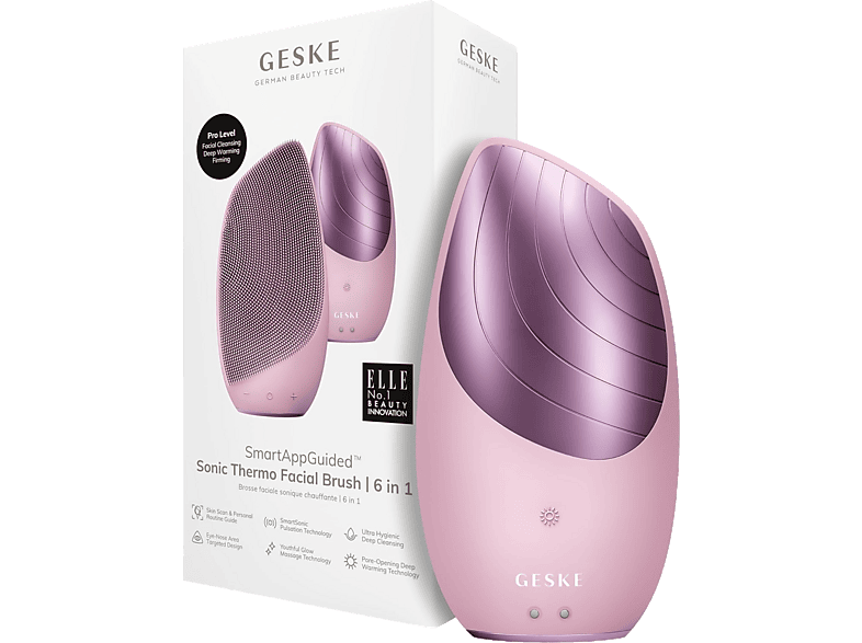 Geske Sonic Thermo Facial Brush 6 en 1 Limpieza de poros Masaje facial IPX7 Rosa