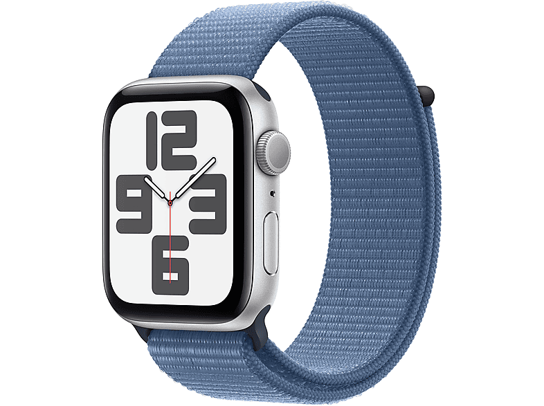 APPLE Watch SE (2023) GPS 44 mm Caja de aluminio plata Vidrio delantero Ion-X Correa Sport Loop azul invierno