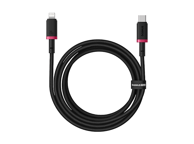 Baseus DURA Lightning a Tipo-C Carga rápida Cable trenzado ultrarresistente de 200 cm Universal 20W Rojo y Negro