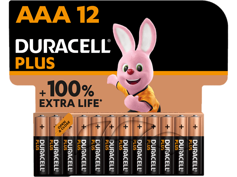 Duracell PLUS AAA LR03 / LR3 Pilas alcalinas Pack 12 Uds 1.5 V MN2400 Universal Negro