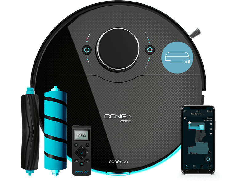 Cecotec Conga 8090 Ultra X Láser  10000 Pa 4 en 1 3 Niveles de potencia 240 min Mascotas Mando Wi-Fi Negro