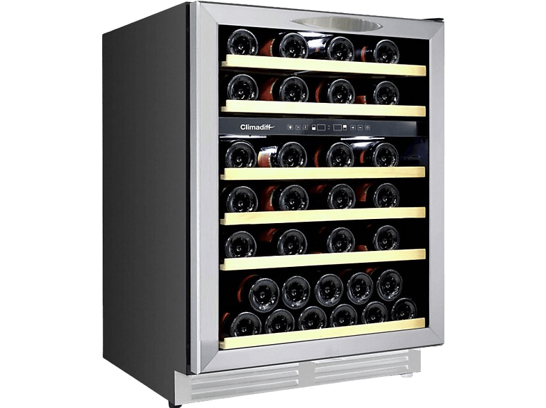 Climadiff CBU51D1X 51 botellas 6 estantes 2 zonas de temperatura LED 82cm Inox