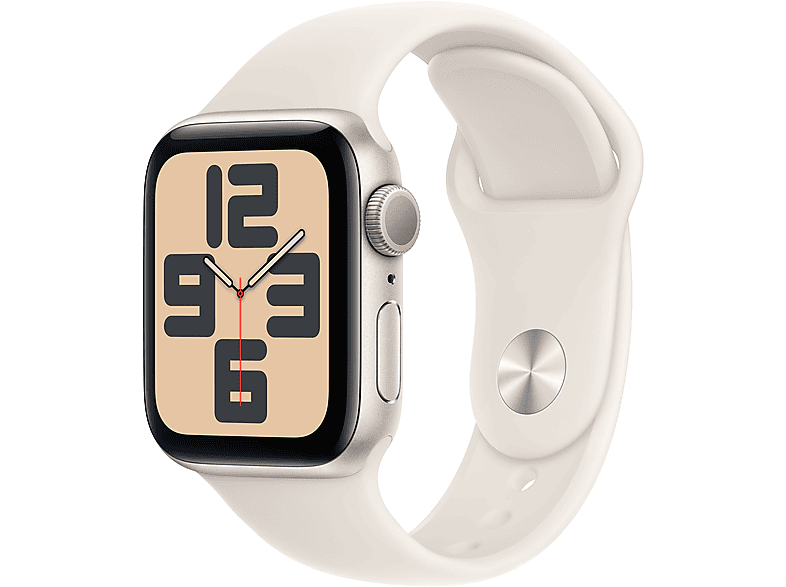 Apple Watch SE (2024) GPS 40 mm Caja de aluminio Blanco estrella Vidrio delantero Ion-X Correa deportiva Blanco estrella Talla M/L