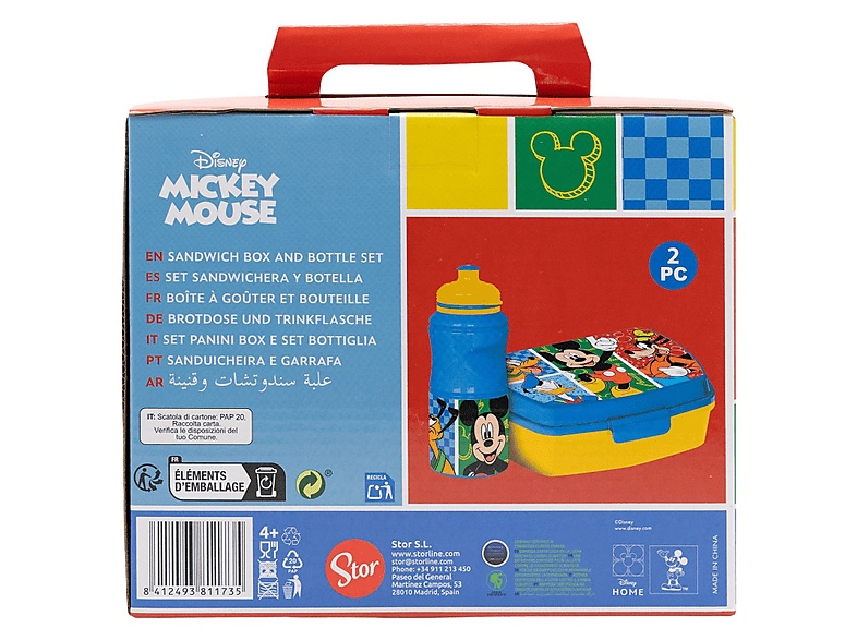 Sherwood Set de fiambrera rectangular y botella sport de Mickey 380 ml Plástico
