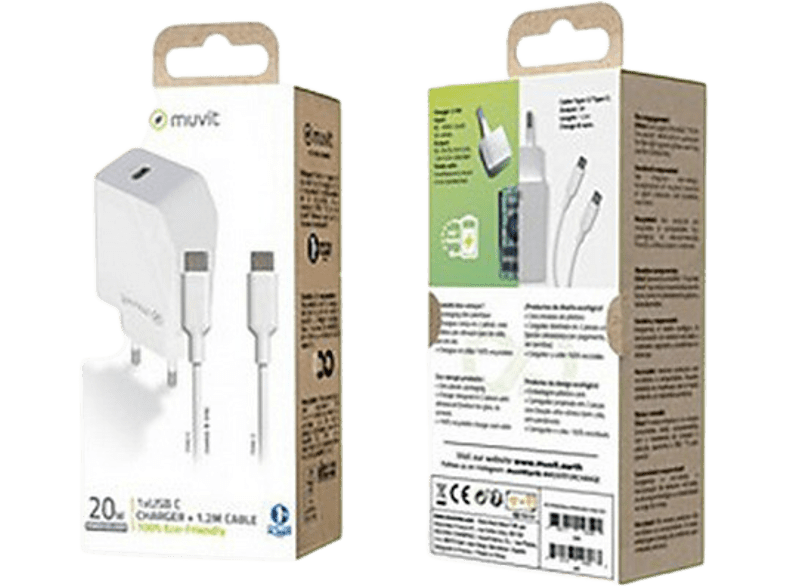 Muvit MCPAK0044 USB-C a USB-C Universal 1 m 20W Blanco