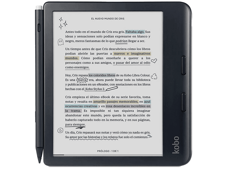 Kobo Libra Colour + Stylus 2 Negro Pantalla Táctil a Color de 7 32 GB 1264 x 1680 píxeles WiFi Bluetooth Resistente al Agua Negro