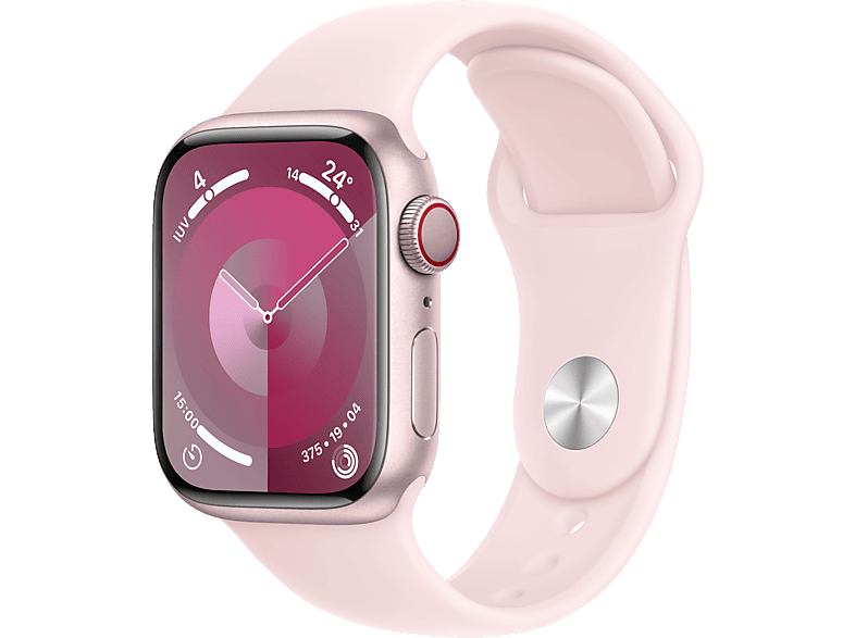 Apple Watch Series 9 (2023) GPS+CELL 41 mm Gesto de doble toque Caja de aluminio rosa Correa deportiva rosa Talla S/M