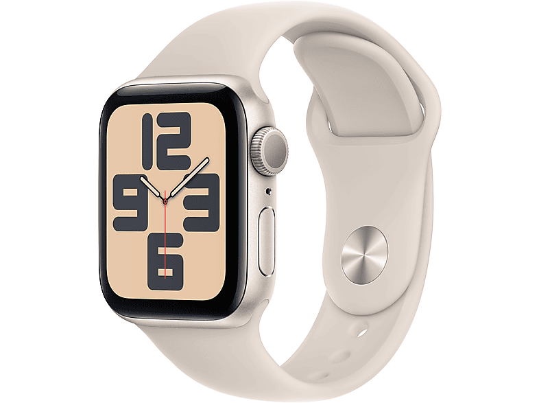 APPLE Watch SE (2023) GPS 40 mm Caja de aluminio blanco estrella Vidrio delantero Ion-X Talla M/L Correa deportiva blanco estrella