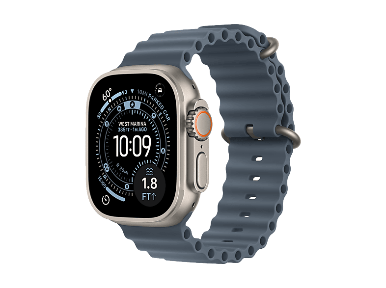 Apple Watch Ultra 3 (2025) GPS+CEL 49 mm Caja de Titanio Natural Correa Ocean Band Azul náutico Calidad del sueño Via satélite 42h Autonomía
