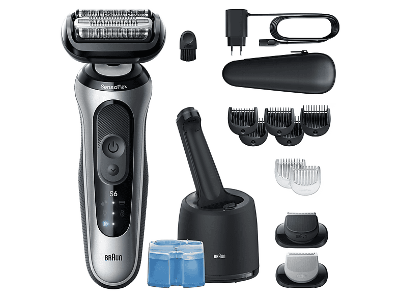 Braun Afeitadora Eléctrica Series 6 62-S7650CC Centro SmartCare +2 Accesorios 60 min autonomía Afeitado en seco y en mojado Plata