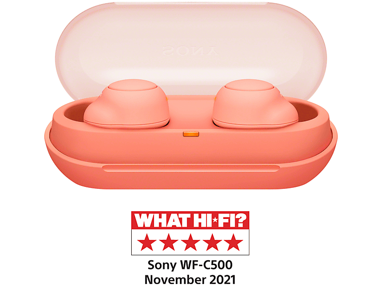 Sony WFC500D Carga rápida Batería 20h Google Assistant Siri Con funda Bluetooth IPX4 Cascos inalámbricos Naranja
