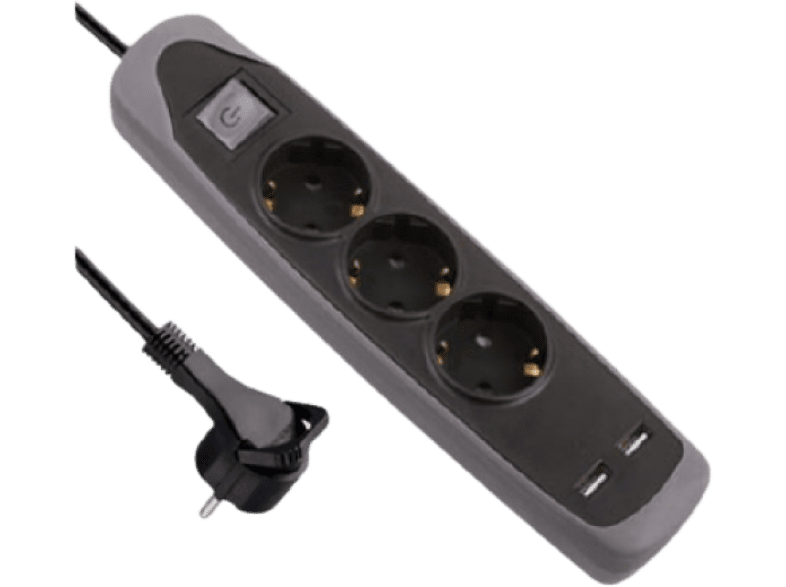Electraline 62150 3 Tomas 2 Puertos USB Cable 2 m Base de silicona Negro