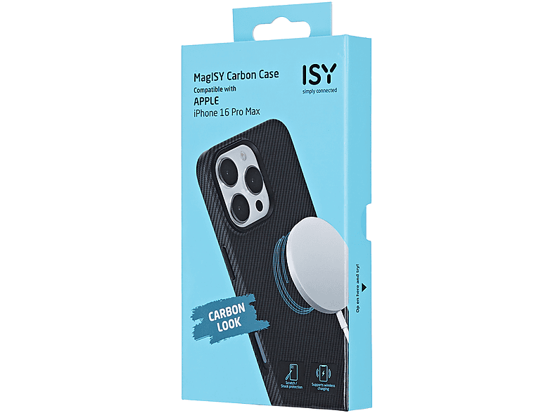 Isy ISC 3745 Compatible con iPhone 16 Pro Max Resistente a golpes Negro Carbón