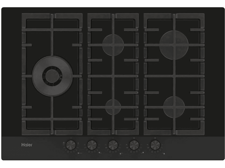 Haier Series 4 HAVG7WL4HB Gas 5 quemadores 75cm Rejillas hierro fundido Bisel Negro
