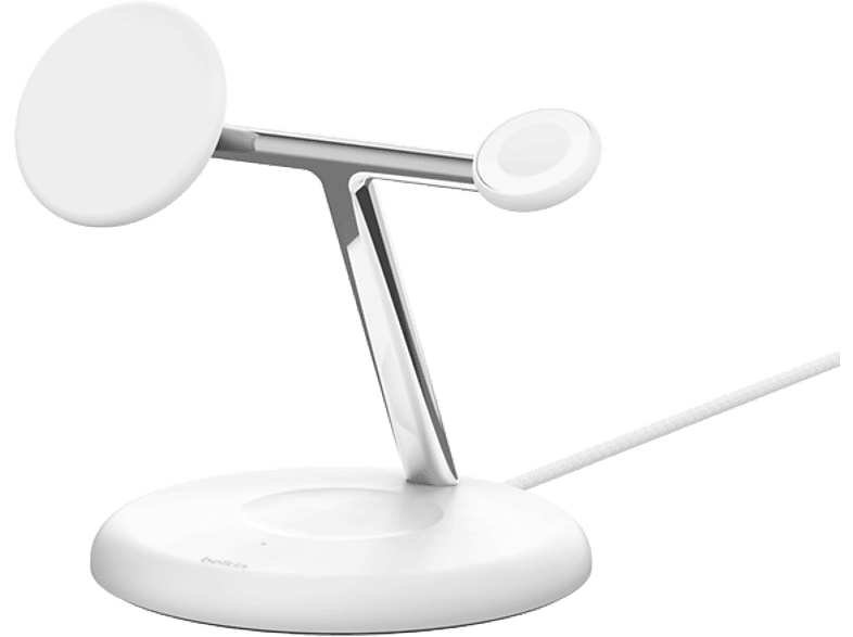 Belkin BoostCharge Pro Compatible con Apple Soporte magnético de carga inalámbrica 3 en 1 con tecnología Qi2 de 15 W Blanco