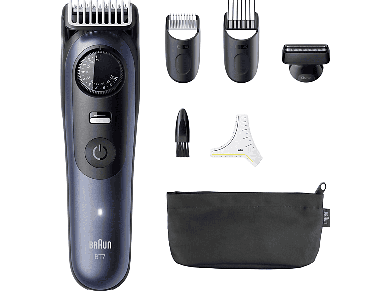 Braun Series 7 BT7520 6 accesorios para barba 40 ajustes de longitud Bloqueo de precisión Lámina ProBlade Wet&Dry Azul